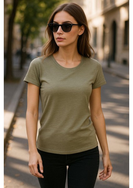 Kadın %100 Organik Pamuklu Relaxed Yıkamalı T-Shirt Bisiklet Yaka Kısa Kollu Kadın Basic Tişört fırsatları