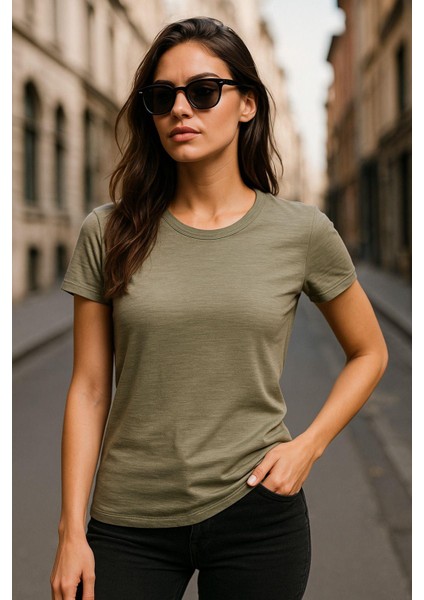 Kadın %100 Organik Pamuklu Relaxed Yıkamalı T-Shirt Bisiklet Yaka Kısa Kollu Kadın Basic Tişört indirimleri