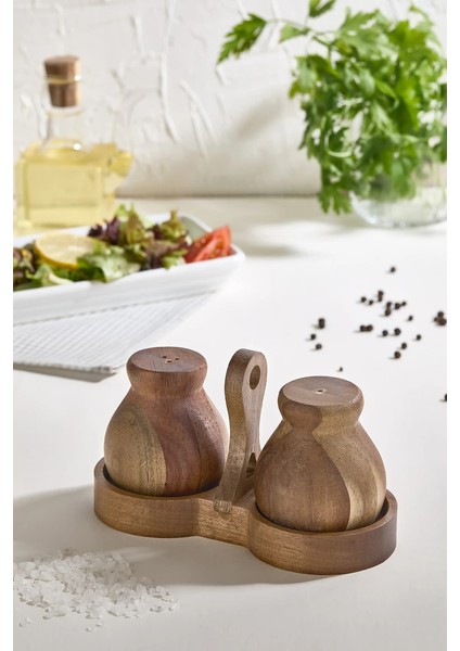 Akasya Ahşap Tuzluk & Biberlik Seti