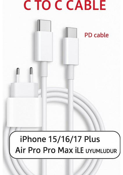 Iphone 15/16/17/plus/air/pro/pro Max Ile Uyumlu 20W Adaptör + Type-C Şar Kablosu Seti fiyatları