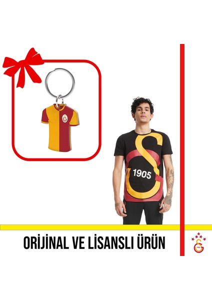 Lisanslı Siyah Büyük Logolu T-Shirt ve Parçalı Forma Anahtarlık