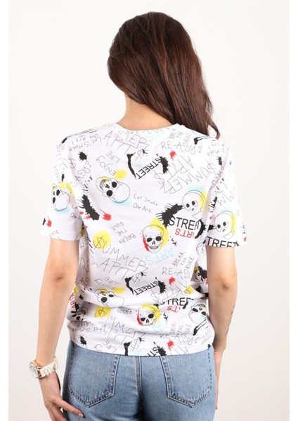 Kadın Baskılı Bisiklet Yaka Oversize T-Shirt fiyatları