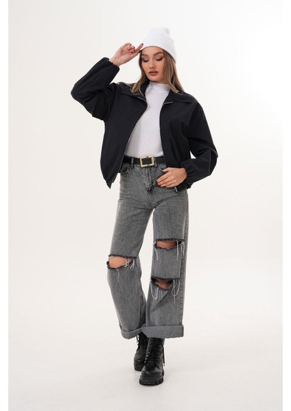 Yakalı Fermuarlı Fleto Cepli Beli Lastikli Siyah Mont SRP1196 fiyatları