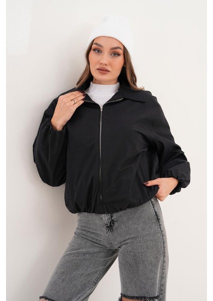 Yakalı Fermuarlı Fleto Cepli Beli Lastikli Siyah Mont SRP1196 fırsatları