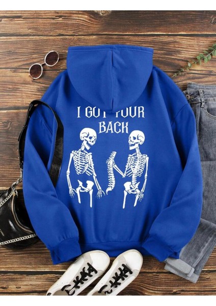 Unisex Iskelet Baskılı Oversize Sweatshirt