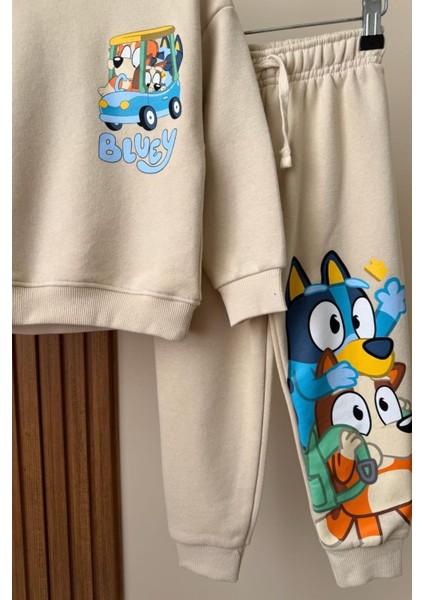 Erkek Çocuk Bluey Baskılı 3 Iplik Pamuklu Kumaş Alt Üst Takım modelleri