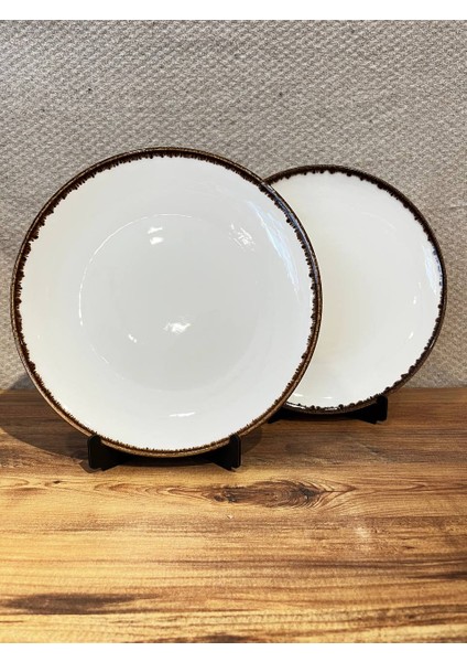 30 cm Büyük Boy Porselen Servis Tabağı Seti 2li Set – Rustic Kenarlı fırsatları