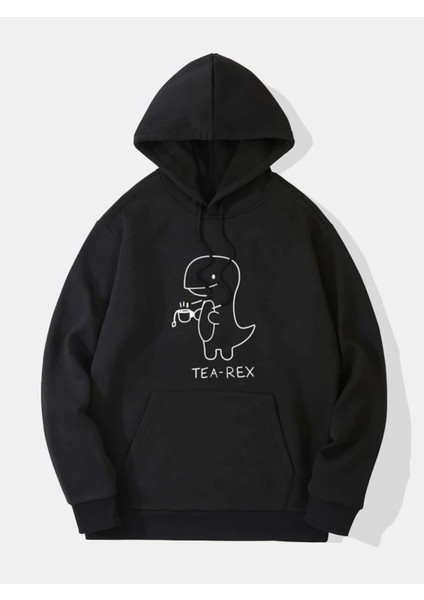 Unisex Tea-Rex Baskılı Oversize Kapüşonlu Sweatshirt