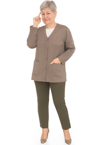 Düğmeli Cepli Çelik Örgü Klasik Anne Hırka modelleri