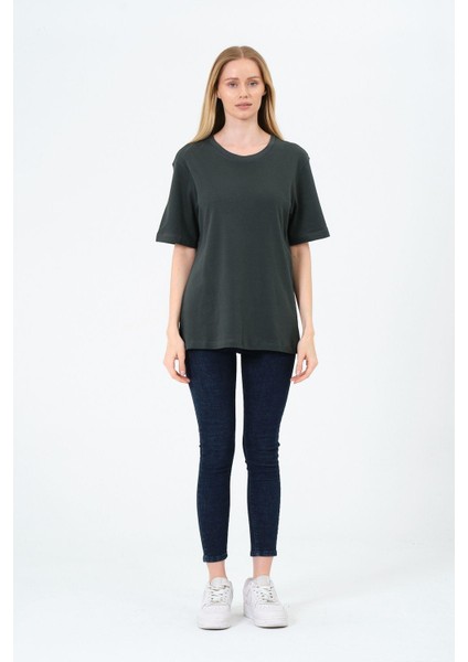 Kadın Bisiklet Yaka Kısa Kollu Basic T-Shirt - Interlok Kumaş modelleri