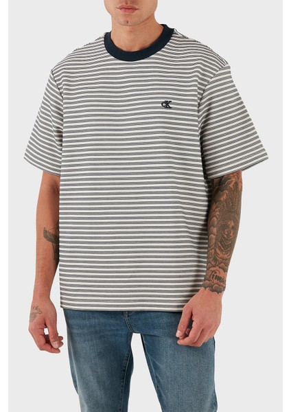 Çizgili Pamuklu Regular Fit Bisiklet Yaka T Shirt LV04LD204G67U Erkek T Shirt LV04LD204G 67U