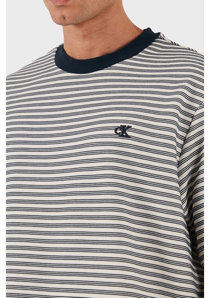 Çizgili Pamuklu Regular Fit Bisiklet Yaka T Shirt LV04LD204G67U Erkek T Shirt LV04LD204G 67U