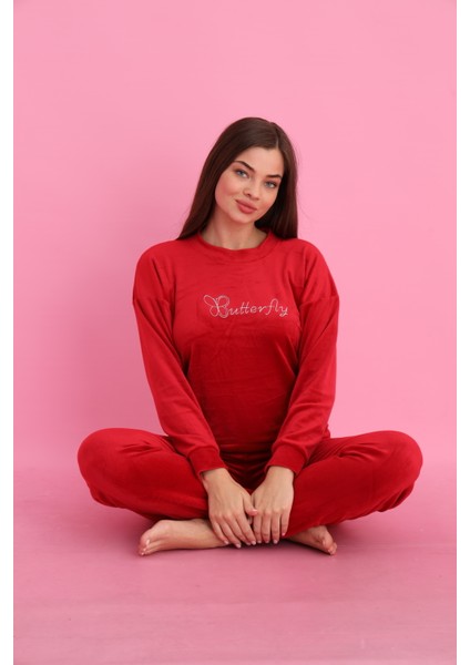 Fransız Kadifesi Kadın Eşofman Takımı - Butterfly Modeli