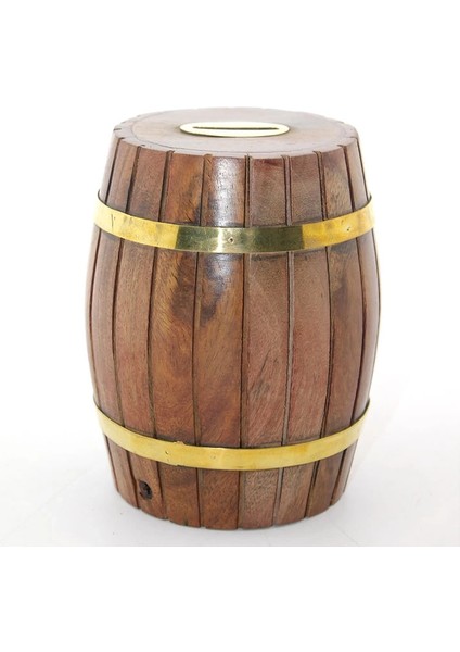 Pirinç Ahşap Fıçı Kumbara 12.5 cm WB535