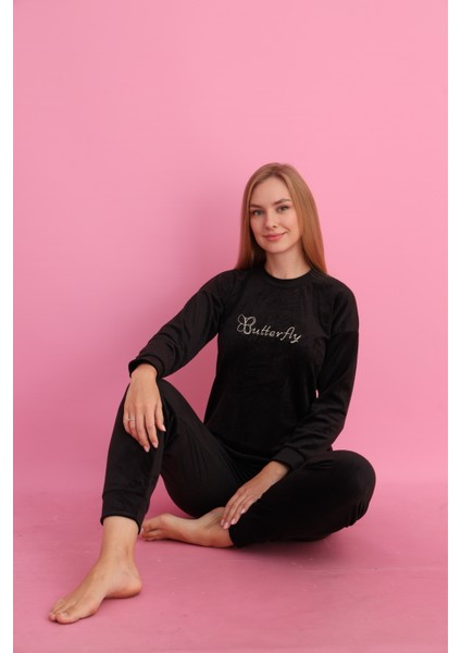 Fransız Kadifesi Kadın Eşofman Takımı - Butterfly Modeli