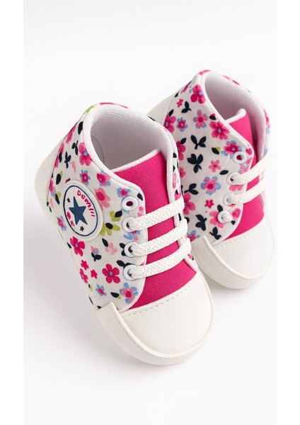 Kız Bebek Çiçekli Ilk Adım Ayakkabı Patik Esnek ve Kaydırmaz Taban