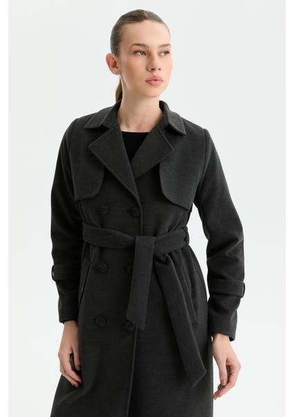 Kışlık Kaşe Kadın Kaban Genç Spor Çift Düğme Kruaze Gri 2602 modelleri