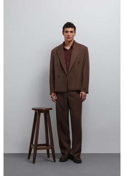 Kahve Kruvaze Relax Crop Fit Blazer Ceket fırsatları