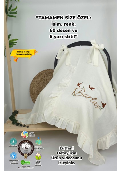 Müslin Yeni Doğan 4katlı Organik %100PAMUK Kişiye Özgü Nakışlı Hastane Çıkış Seti(3'lü Kelebk Model)