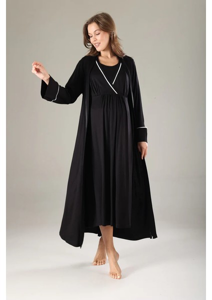 Pamuklu Biyeli Kruvaze Yaka Emzirmeye Hastane ve Günlük Kullanıma Uygun Gecelik Sabahlık Takımı fiyatları