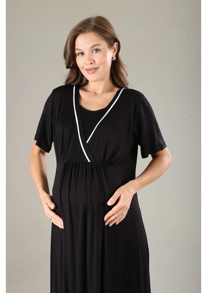 Pamuklu Biyeli Kruvaze Yaka Emzirmeye Hastane ve Günlük Kullanıma Uygun Gecelik Sabahlık Takımı fırsatları