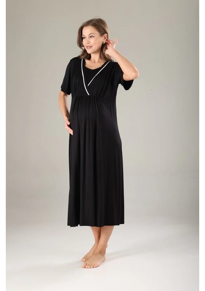 Pamuklu Biyeli Kruvaze Yaka Emzirmeye Hastane ve Günlük Kullanıma Uygun Gecelik Sabahlık Takımı indirimleri