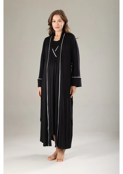 Pamuklu Biyeli Kruvaze Yaka Emzirmeye Hastane ve Günlük Kullanıma Uygun Gecelik Sabahlık Takımı