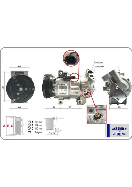 Klima Kompresörü Sıfır Ürün Renault Symbol Iıı 14> Dacıa Sandero Iı 12> Logan Mcv Logan Iı 12> 0.9 Tce 1.2