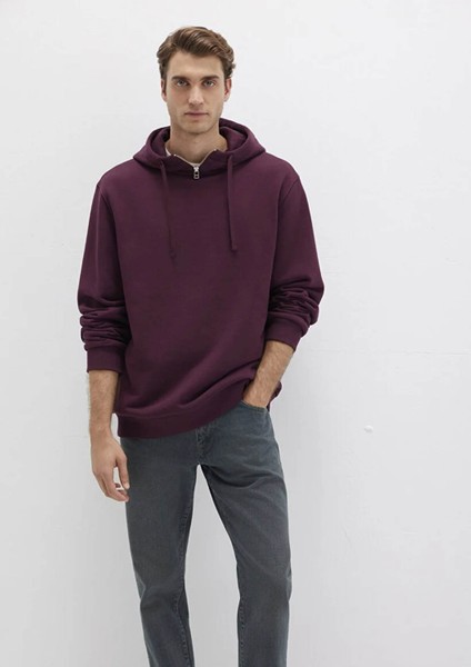 Erkek Kapüşonlu Sweatshırt Şarap Bordo 0S10473-70434