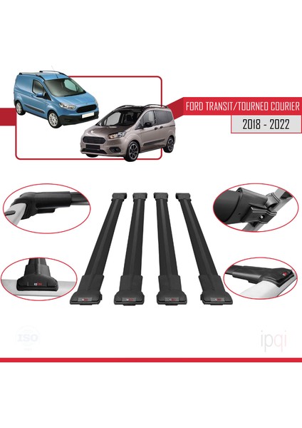 Ford Transit/tourneo Courier Post-Facelift 2018-2022 Arası ile Uyumlu Fly Model Ara Atkı Tavan Barı Siyah 4 Adet fırsatları