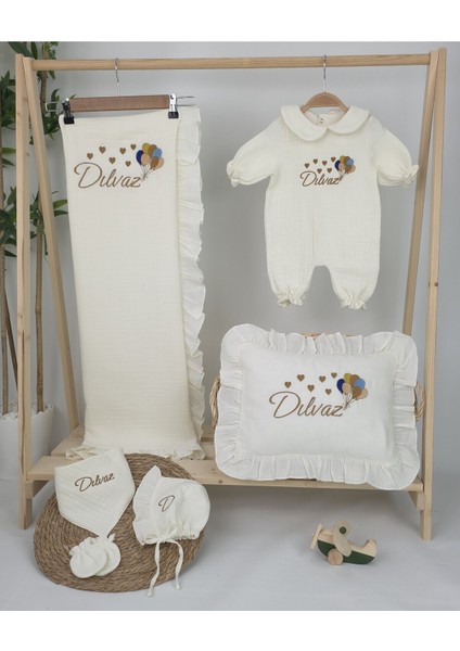 Müslin Yeni Doğan 4katlı Organik %100PAMUK Kişiye Özgü Nakışlı Hastane Çıkış Seti (Çoklu Balon) fiyatları