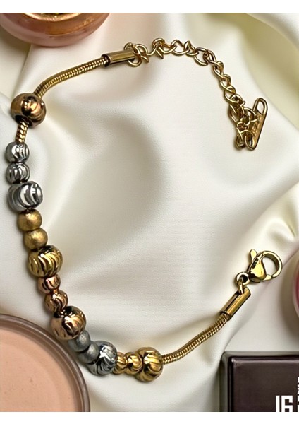 Boncuk Charm Bileklik Gold Çelik