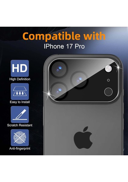 Apple iPhone 17 Pro Uyumlu Kamera Koruma Lens Koruyucu Temperli Cam Tam Çerceveli Lens Koruma Şeffaf Lens modelleri