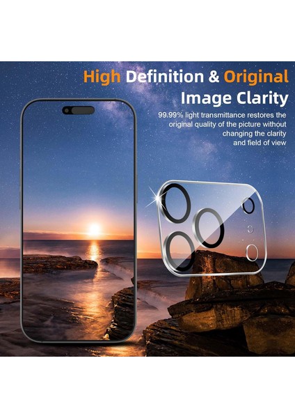 Apple iPhone 17 Pro Uyumlu Kamera Koruma Lens Koruyucu Temperli Cam Tam Çerceveli Lens Koruma Şeffaf Lens