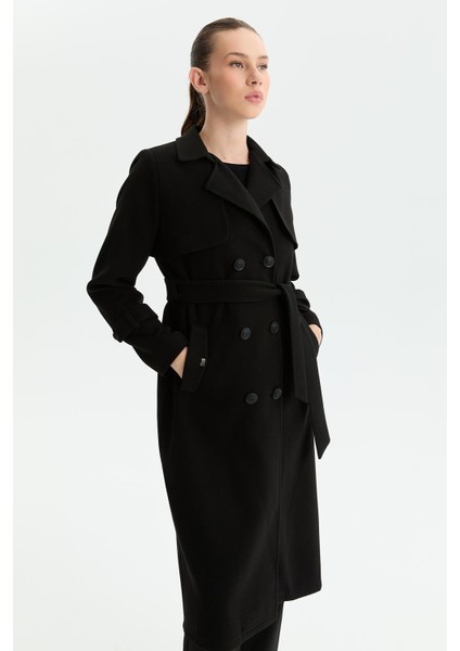 Kışlık Kaşe Kadın Kaban Genç Spor Çift Düğme Kruaze Siyah 2602 fırsatları