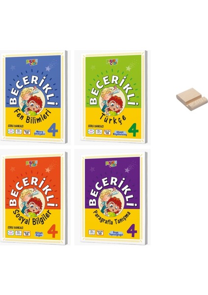 4. Sınıf Becerikli Fen Türkçe Sosyal ve Paragraf Soru Bankası 4lü Set + Telefon Standı