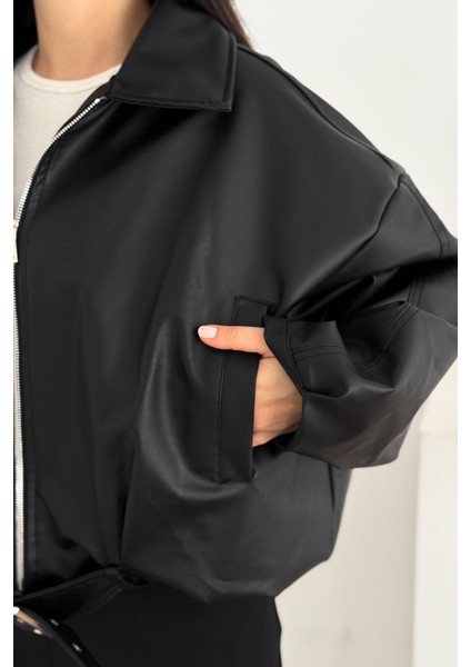 Kadın Oversize Deri Ceket – Güçlü & Sokak Stili