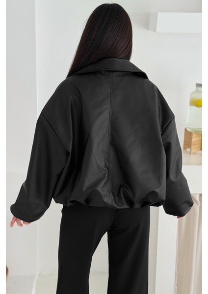 Kadın Oversize Deri Ceket – Güçlü & Sokak Stili