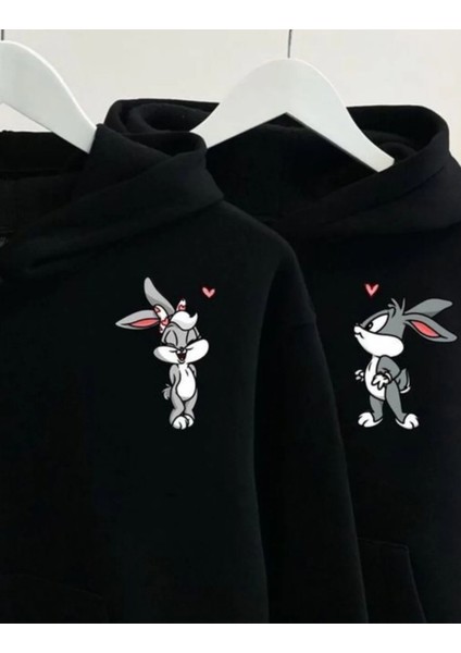 Sevgililer Günü Couple Çift Bugs Bunny ve Lola Bunny Baskılı Siyah Sevgili Kombini