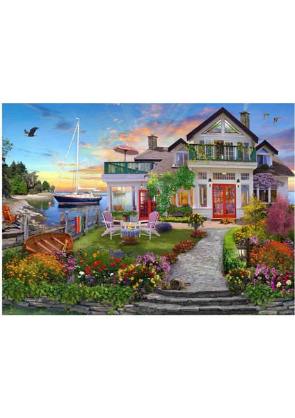 Kıyıdan Kaçış David Maclean Deniz Kenarında Çiçekli Ev 1000 ,500 , 255 , 120 Parça Ahşap (Msf) Puzzle Yapboz