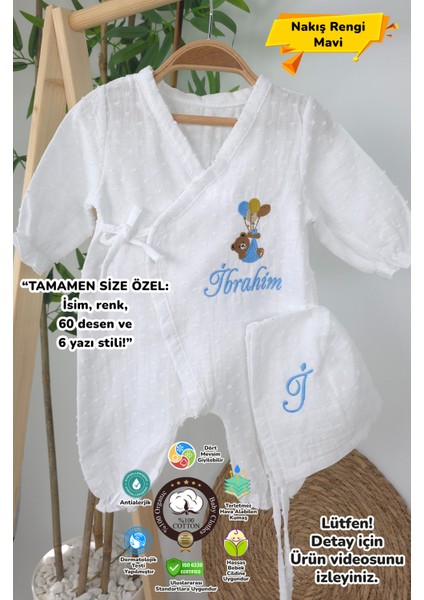 Müslin Yeni Doğan 4katlı Organik %100PAMUK Kişiye Özgü Nakışlı Hastane Çıkış Seti-Ayıcık Model