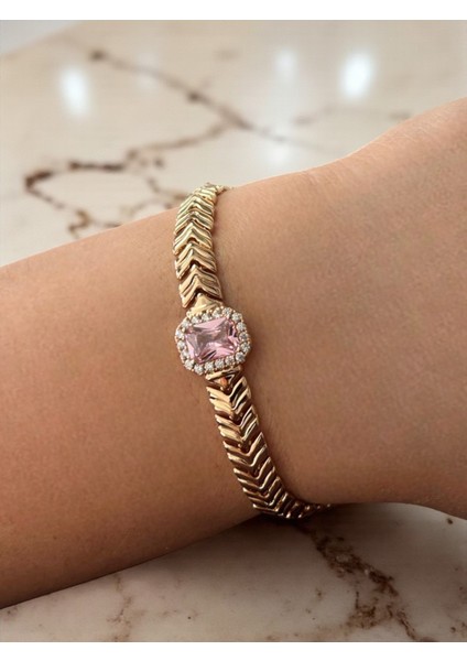 Zümrüt Pembe Taş Vıp Xuping Bileklik Kılçık Model