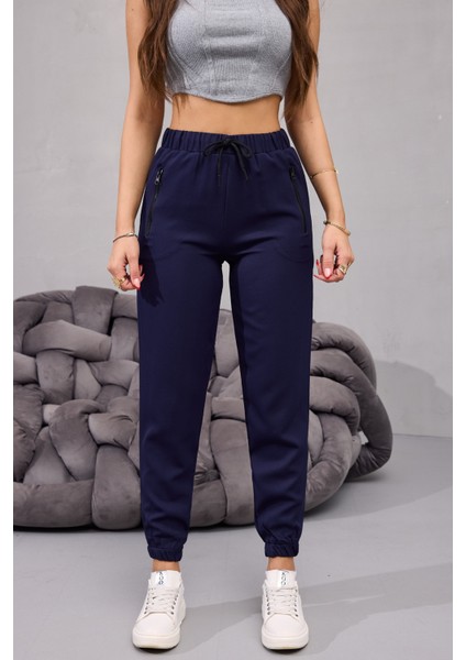 Kadın Yüksek Bel Likralı Rahat Kumaş Jogger Beli Lastikli Pantolon