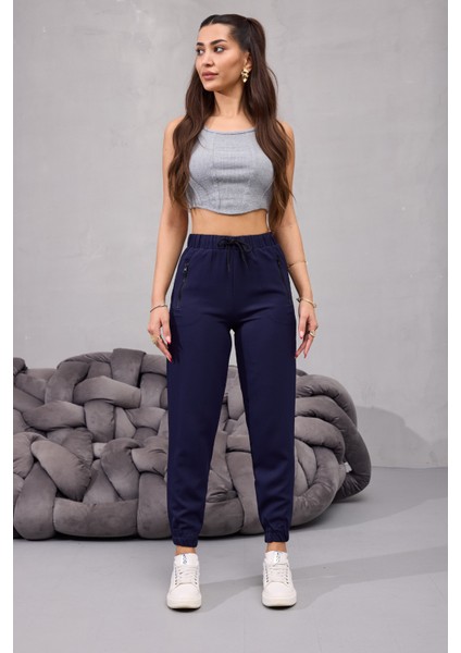 Kadın Yüksek Bel Likralı Rahat Kumaş Jogger Beli Lastikli Pantolon modelleri