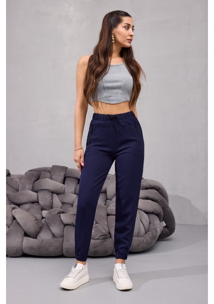 Kadın Yüksek Bel Likralı Rahat Kumaş Jogger Beli Lastikli Pantolon fırsatları