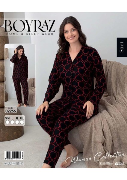 Uzun Kollu Desenli Kadın Pijama Takımı Süet Kumaş