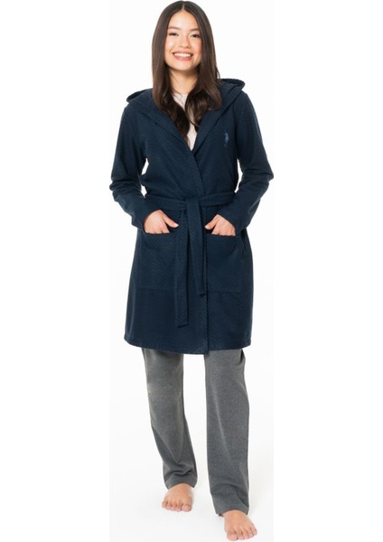 Kadın Uzun Ince Yumuşak Polar Sabahlık S26127 Kapüşonlu Kemerli Cepli fiyatları