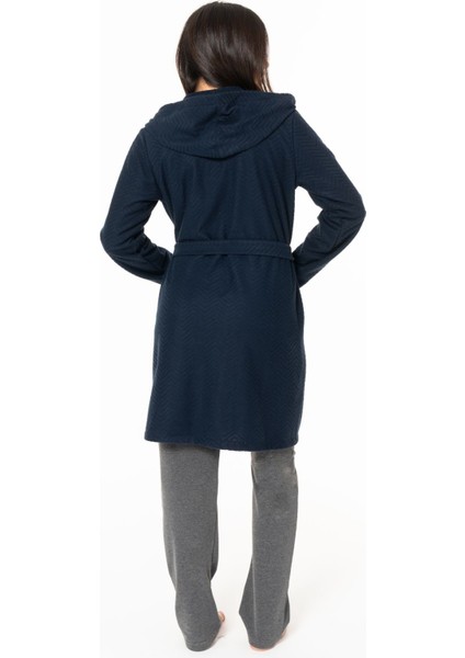 Kadın Uzun Ince Yumuşak Polar Sabahlık S26127 Kapüşonlu Kemerli Cepli fırsatları