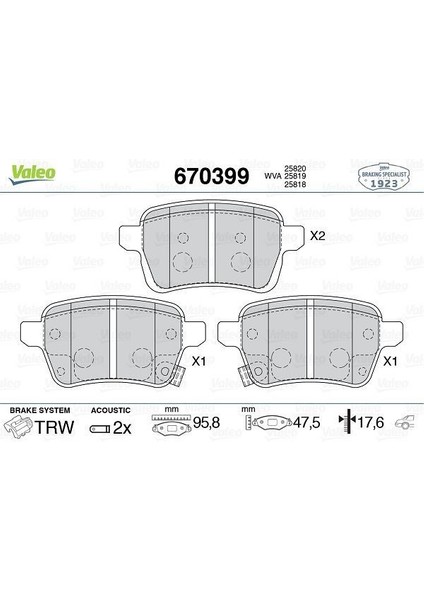 670399 - Arka Fren Balatası Opel Corsa E 14 19 Adam 14 19 15 Jant Rpo J67 Fıat Egea 16 500L 13 264MM