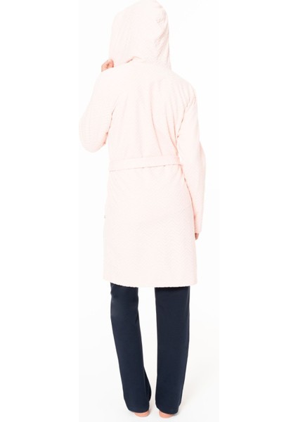 Kadın Uzun Ince Yumuşak Polar Sabahlık S26127 Kapüşonlu Kemerli Cepli modelleri